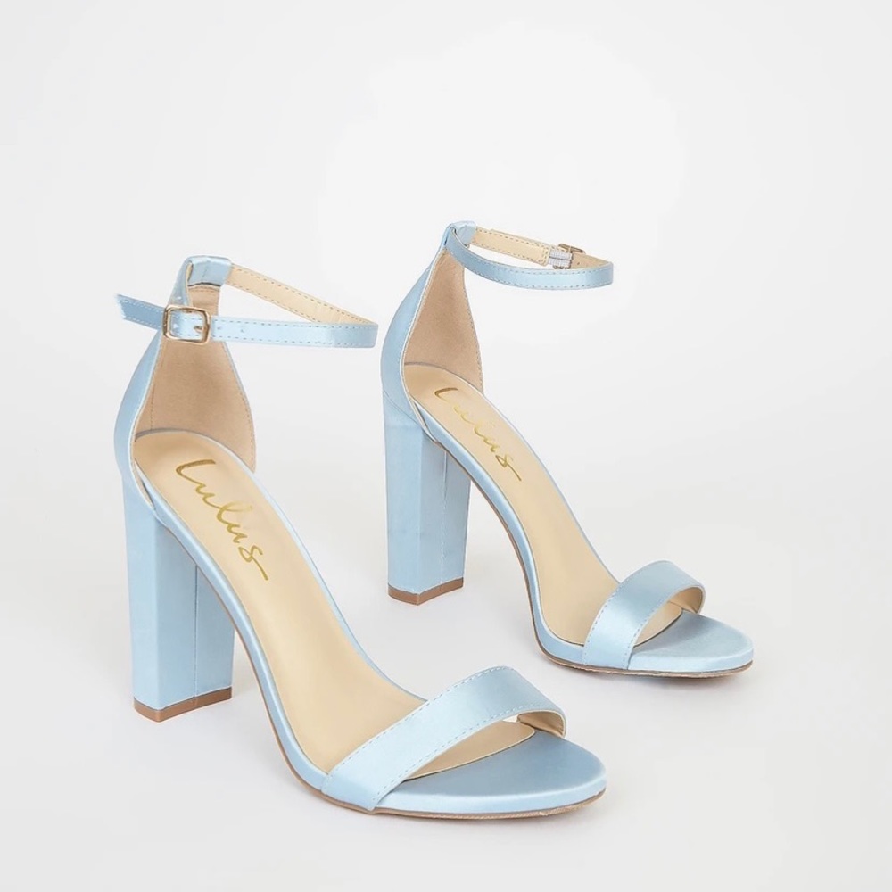 NEW Lulus Taylor Baby Blue Satin Ankle Strap Heels Size 9